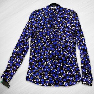 Long Tall Sally Collared Blouse Long Sleeves Button Down Floral Pattern W 4 NWT